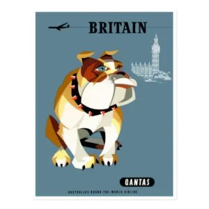 1960 Qantas Britain Bulldog Travel Poster Postcard