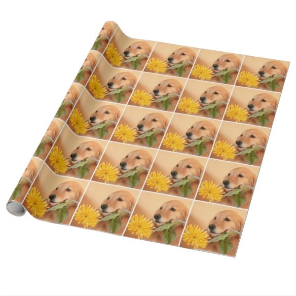 All Occasion Golden Retriever Dog With Flower Wrapping Paper