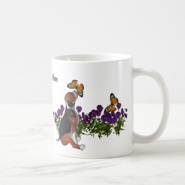 Beagle Butterflies Pansies Cute Dog Mug