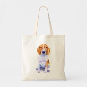 Beagle dog art design in watercolor tote bag