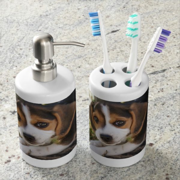 Beagle Dogs Soap Dispenser And Toothbrush Holder
