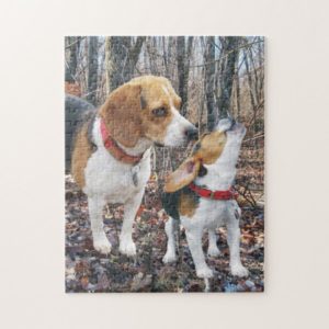 Beagle Mom & Puppy In Woods Jigsaw Puzzle