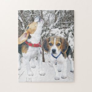 Beagle Puppies in the Snowy Woods Jigsaw Puzzle