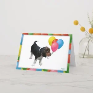 Beagle Puppy and Balloons Birthday Card