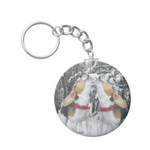 Beagle Pups Howling in the Woods Keychain