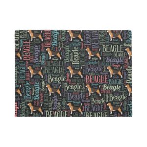 Beagle silhouette and word art pattern doormat