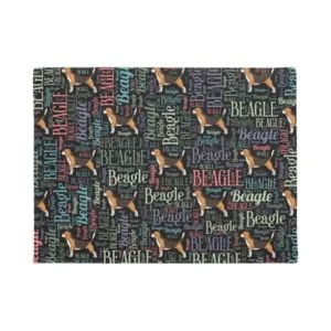 Beagle silhouette and word art pattern doormat