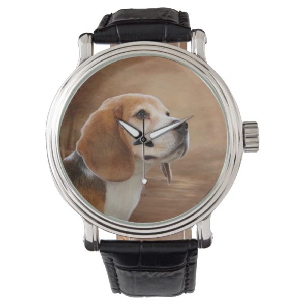 Beagle Vintage Leather Strap Watch, Black Leather Watch