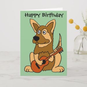 BH- German Shepherd Puppy Playing Guitar Cartoon Card