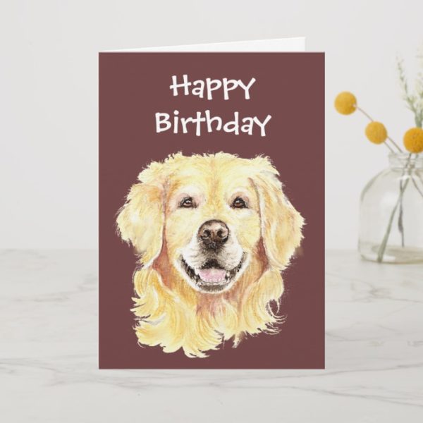 Birthday Blank Watercolor Golden Retriever Dog Card