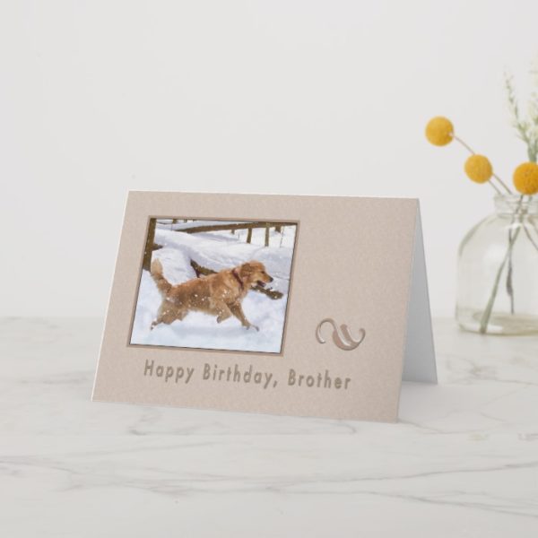 Birthday, Brother, Golden Retriever Dog in Snow Card