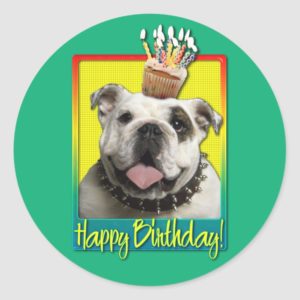 Birthday Cupcake - Bulldog - Light Classic Round Sticker