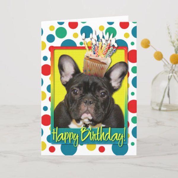 Birthday Cupcake - French Bulldog - Teal Card