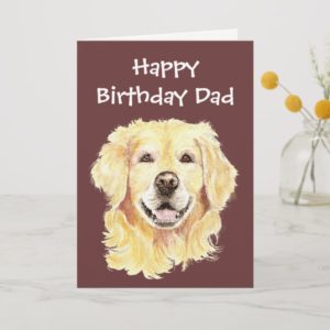 Birthday Dad Watercolor Golden Retriever Dog Card
