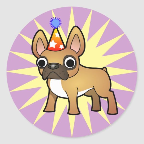 Birthday French Bulldog (mask) Classic Round Sticker