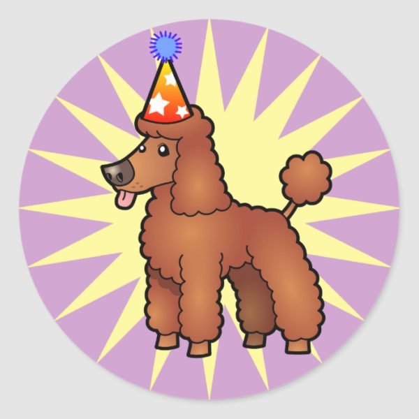 Birthday Poodle (red puppy cut) Classic Round Sticker
