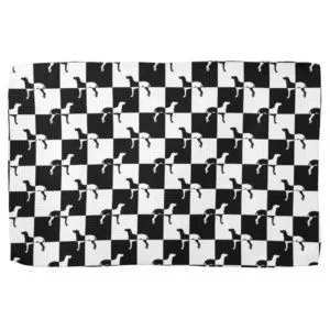 Black and White Checkerboard Weimaraner Kitchen Towel