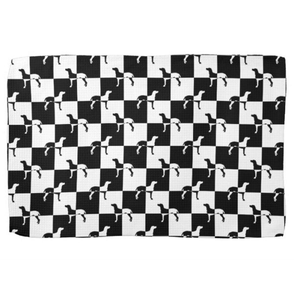 Black and White Checkerboard Weimaraner Kitchen Towel