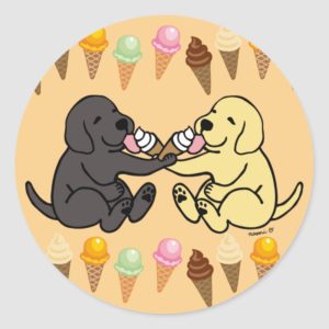 Black and Yellow Labradors Sharing Ice Cream Classic Round Sticker