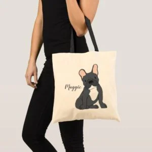 Black French Bulldog Drawing Tote Bag