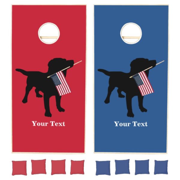Black Lab Dog with USA American Flag, 4th of July Cornhole Set