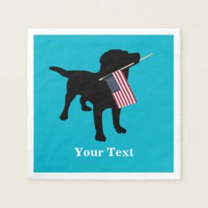 Black Lab Dog with USA American Flag, 4th of July Paper Napkin