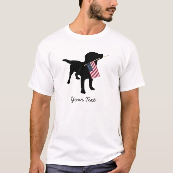 Black Lab Dog with USA American Flag, 4th of July T-Shirt