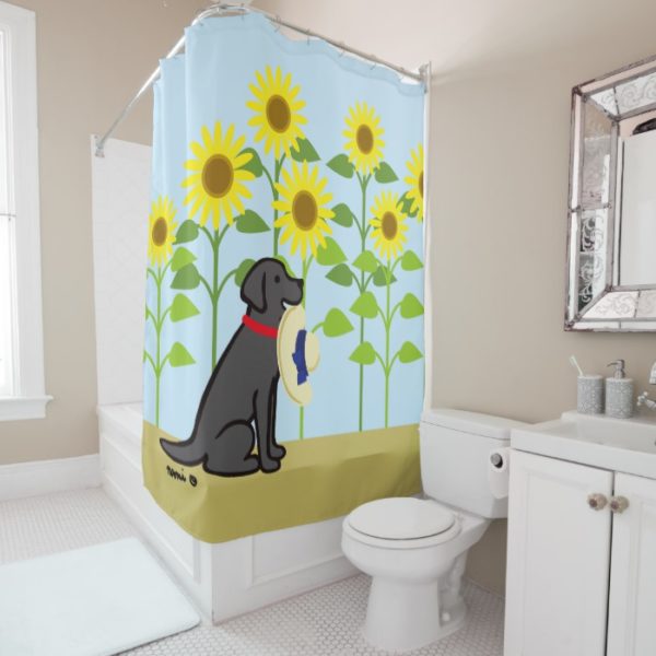Black Labrador and Sunflowers Summer Shower Curtain