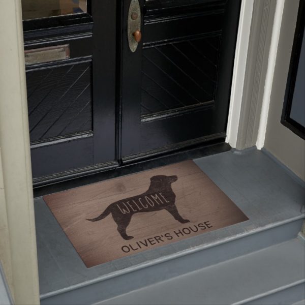 Black Labrador Dog Silhouette Rustic Style Custom Doormat