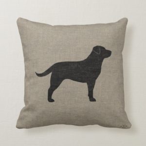 Black Labrador Silhouette Faux Linen Style Throw Pillow