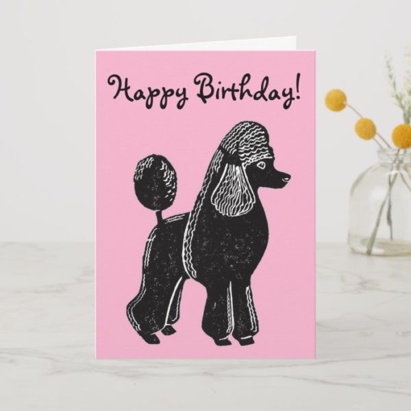 Black Standard Poodle Pink Happy Birthday Card