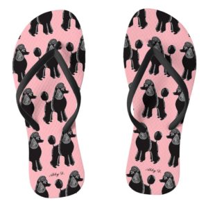Black Standard Poodles Pattern Pink Flip Flops