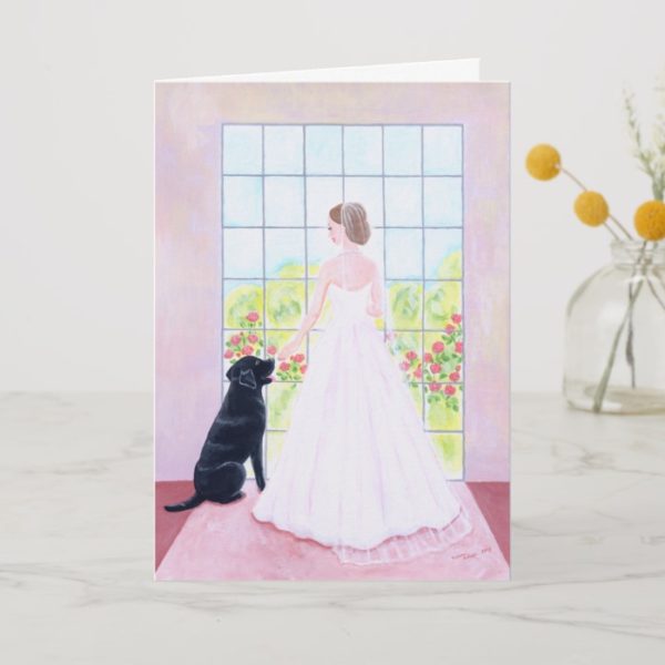Bride and her Black Labrador Painting Card
