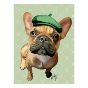 Brown French Bulldog with Green Hat Postcard