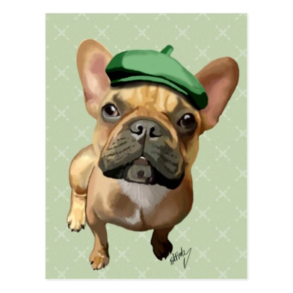 Brown French Bulldog with Green Hat Postcard
