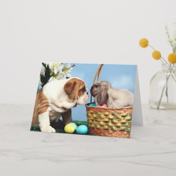 Bulldog and Easter Bunny Holiday Card