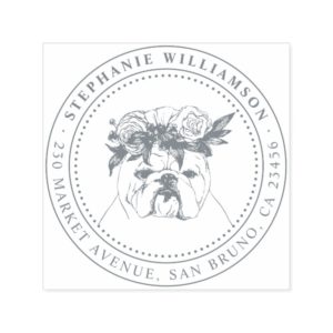 Bulldog Dog Illustration Name & Return Address Self-inking Stamp