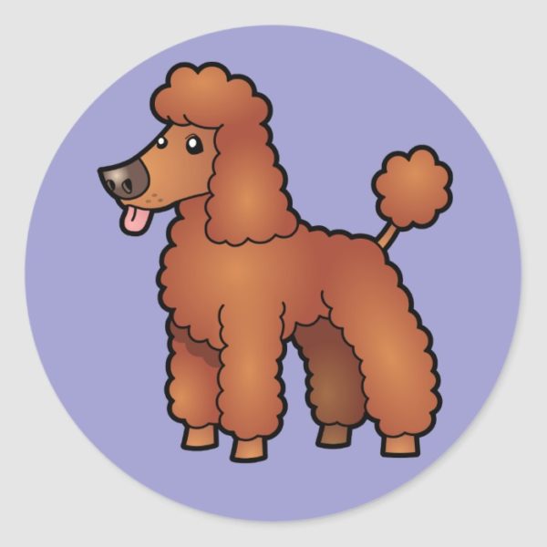 Cartoon Poodle (red puppy cut) Classic Round Sticker