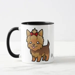 Cartoon Yorkie (chocolate short hair with bow) Mug