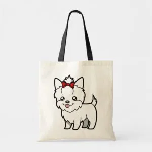 Cartoon Yorkie (white short hair with bow) Tote Bag