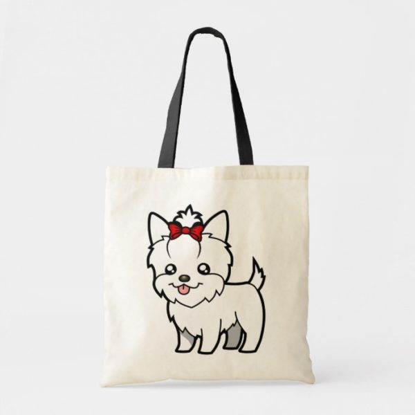 Cartoon Yorkie (white short hair with bow) Tote Bag