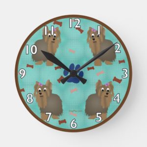 Cartoon Yorkshire Terrier Round Clock