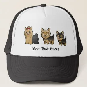 Cartoon Yorkshire Terriers (customizable text) Trucker Hat