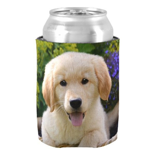 Charming Goldie Retriever Dog Puppy, Funny Bawdle Can Cooler