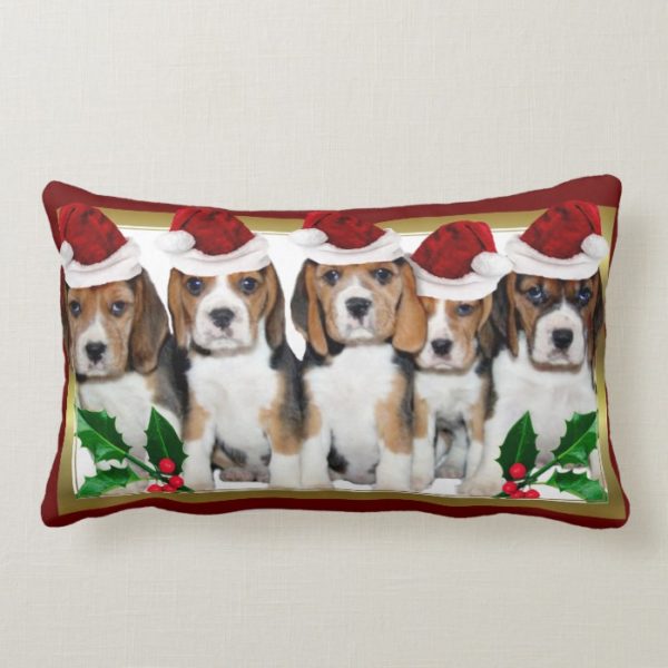 Christmas Beagle  puppies lumbar pillow