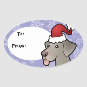 Christmas Weimaraner Oval Sticker