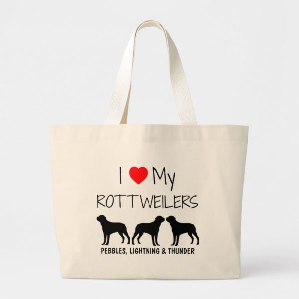 Custom I Love My Three Rottweilers Large Tote Bag