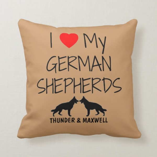 Custom I Love My Two German Shepherds Throw Pillow