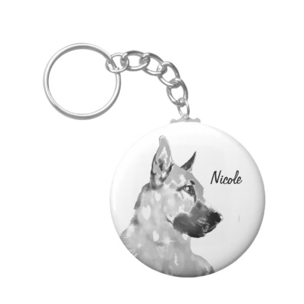 Custom Name or Text German Shepherd dog pet Keychain