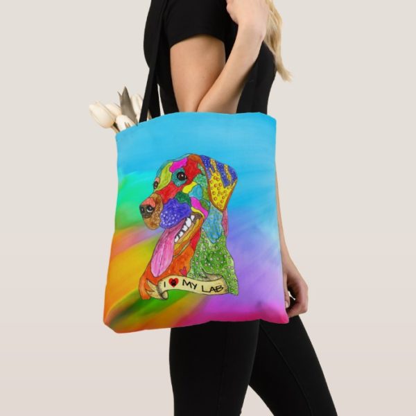 Cute and Colorful I Love My Lab Tote Bag